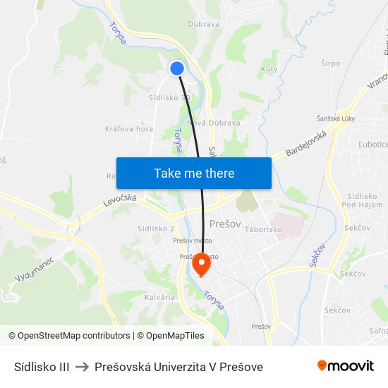 Sídlisko III to Prešovská Univerzita V Prešove map