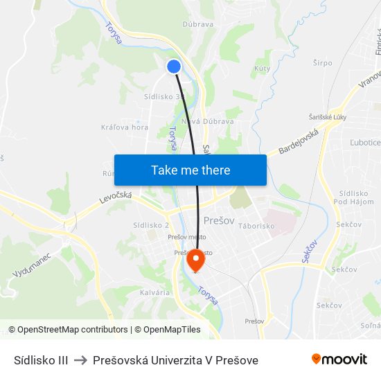 Sídlisko III to Prešovská Univerzita V Prešove map