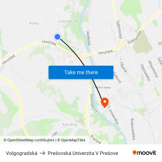 Volgogradská to Prešovská Univerzita V Prešove map