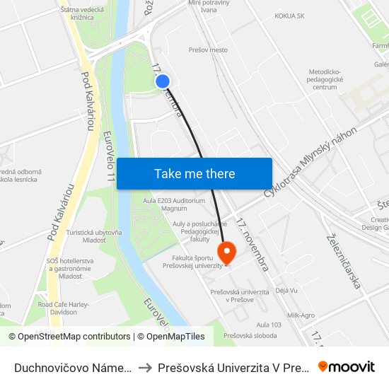 Duchnovičovo Námestie to Prešovská Univerzita V Prešove map