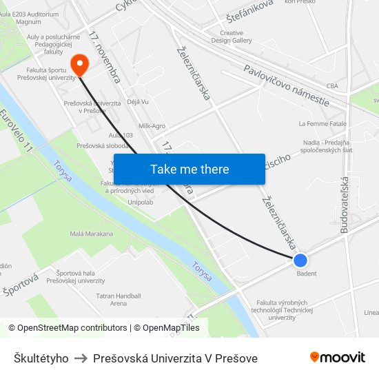 Škultétyho to Prešovská Univerzita V Prešove map