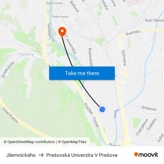 Jilemnického to Prešovská Univerzita V Prešove map