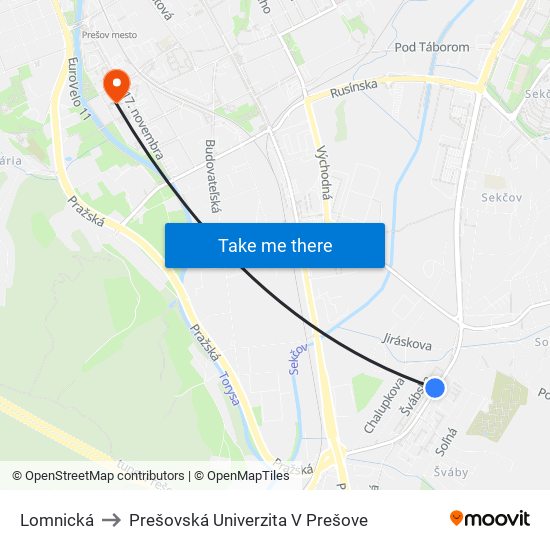 Lomnická to Prešovská Univerzita V Prešove map