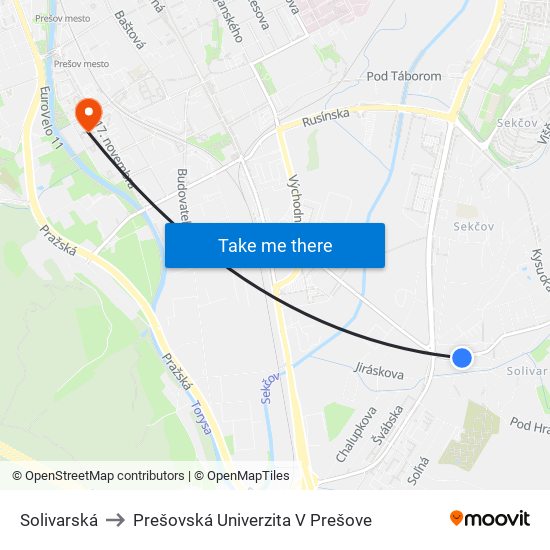 Solivarská to Prešovská Univerzita V Prešove map