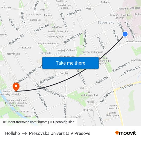 Hollého to Prešovská Univerzita V Prešove map