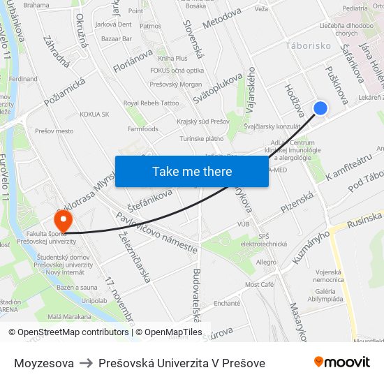 Moyzesova to Prešovská Univerzita V Prešove map