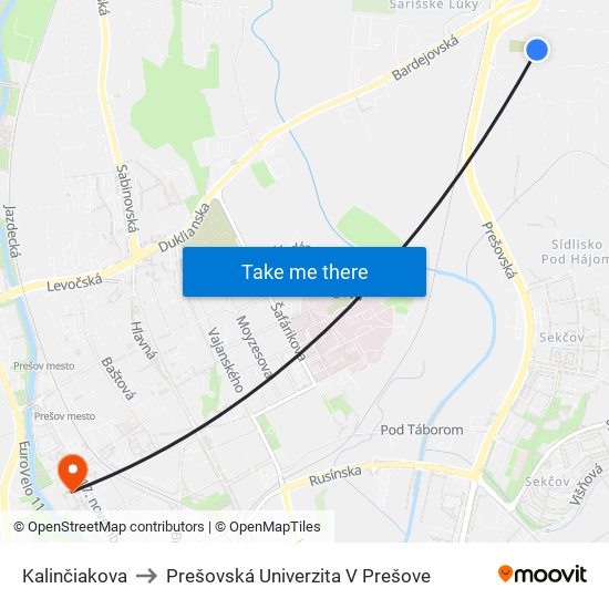 Kalinčiakova to Prešovská Univerzita V Prešove map