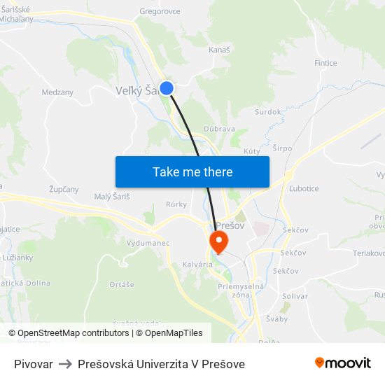 Pivovar to Prešovská Univerzita V Prešove map