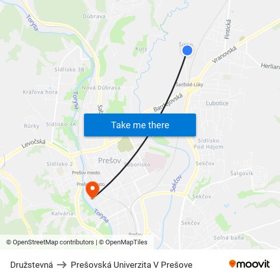 Družstevná to Prešovská Univerzita V Prešove map