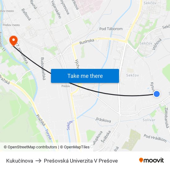 Kukučínova to Prešovská Univerzita V Prešove map
