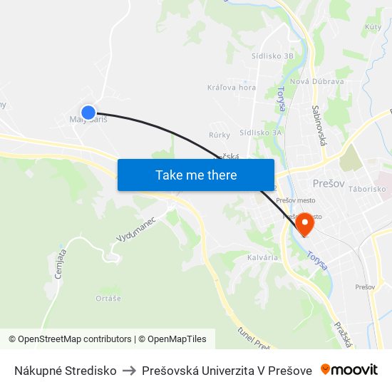 Nákupné Stredisko to Prešovská Univerzita V Prešove map