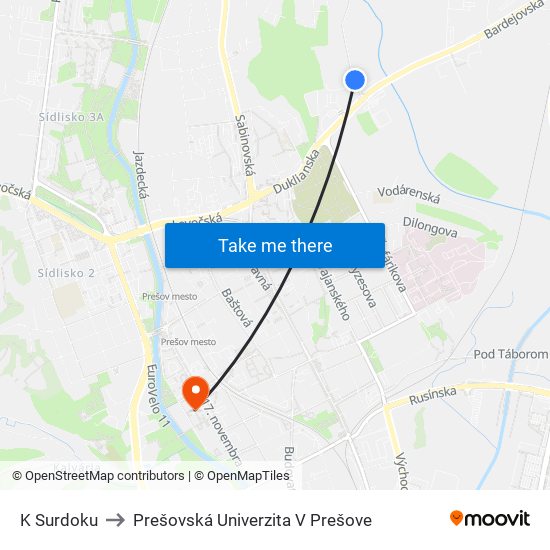 K Surdoku to Prešovská Univerzita V Prešove map