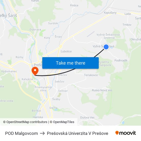 POD Malgovcom to Prešovská Univerzita V Prešove map