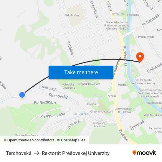 Terchovská to Rektorát Prešovskej Univerzity map