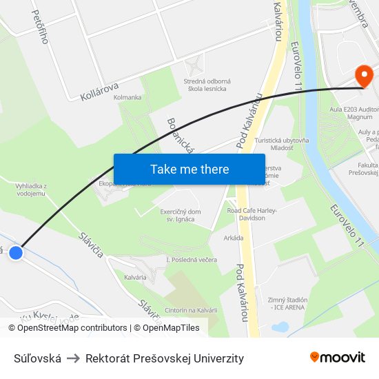 Súľovská to Rektorát Prešovskej Univerzity map