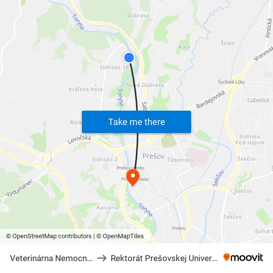 Veterinárna Nemocnica to Rektorát Prešovskej Univerzity map