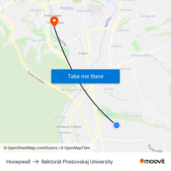 Honeywell to Rektorát Prešovskej Univerzity map