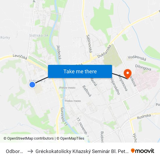 Odborárska to Gréckokatolícky Kňazský Seminár Bl. Petra Pavla Gojdiča map