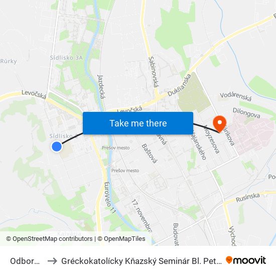 Odborárska to Gréckokatolícky Kňazský Seminár Bl. Petra Pavla Gojdiča map