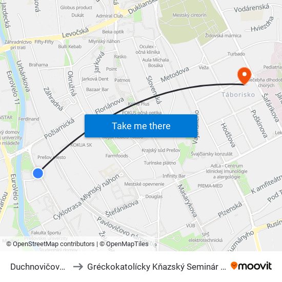 Duchnovičovo Námestie to Gréckokatolícky Kňazský Seminár Bl. Petra Pavla Gojdiča map