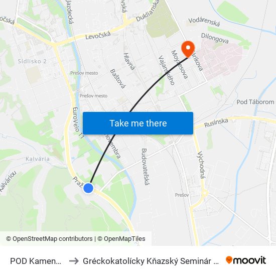 POD Kamennou Baňou to Gréckokatolícky Kňazský Seminár Bl. Petra Pavla Gojdiča map