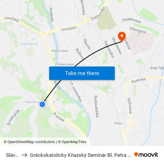 Slávičia to Gréckokatolícky Kňazský Seminár Bl. Petra Pavla Gojdiča map