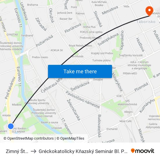 Zimný Štadión to Gréckokatolícky Kňazský Seminár Bl. Petra Pavla Gojdiča map