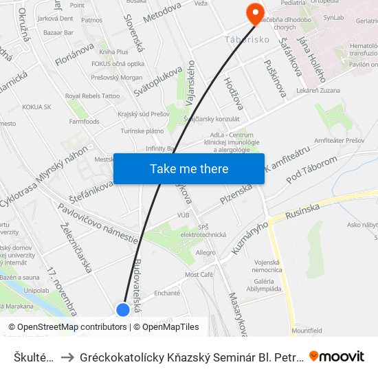 Škultétyho to Gréckokatolícky Kňazský Seminár Bl. Petra Pavla Gojdiča map