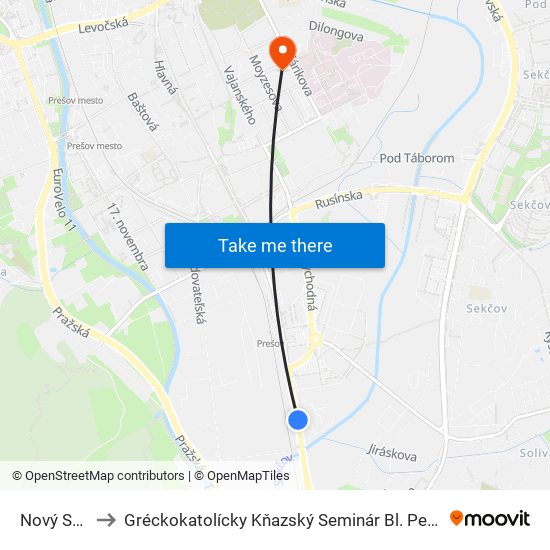 Nový Solivar to Gréckokatolícky Kňazský Seminár Bl. Petra Pavla Gojdiča map