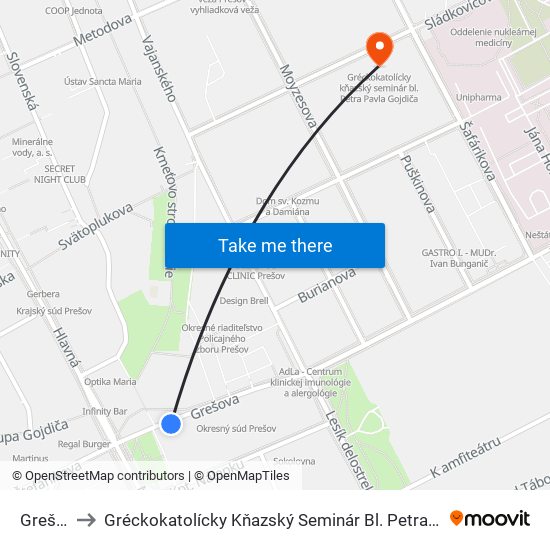 Grešova to Gréckokatolícky Kňazský Seminár Bl. Petra Pavla Gojdiča map