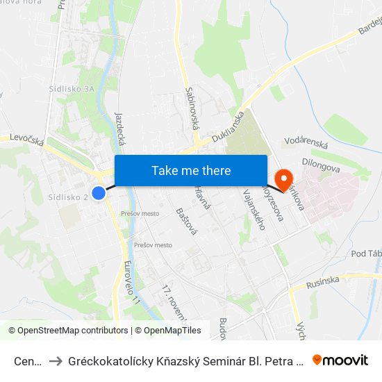 Centrál to Gréckokatolícky Kňazský Seminár Bl. Petra Pavla Gojdiča map