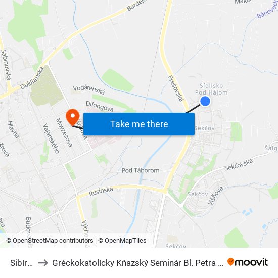 Sibírska to Gréckokatolícky Kňazský Seminár Bl. Petra Pavla Gojdiča map