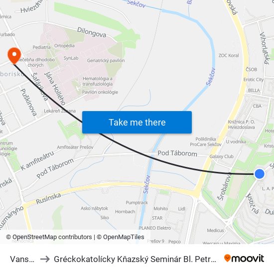 Vansovej to Gréckokatolícky Kňazský Seminár Bl. Petra Pavla Gojdiča map