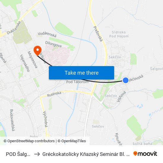 POD Šalgovíkom to Gréckokatolícky Kňazský Seminár Bl. Petra Pavla Gojdiča map