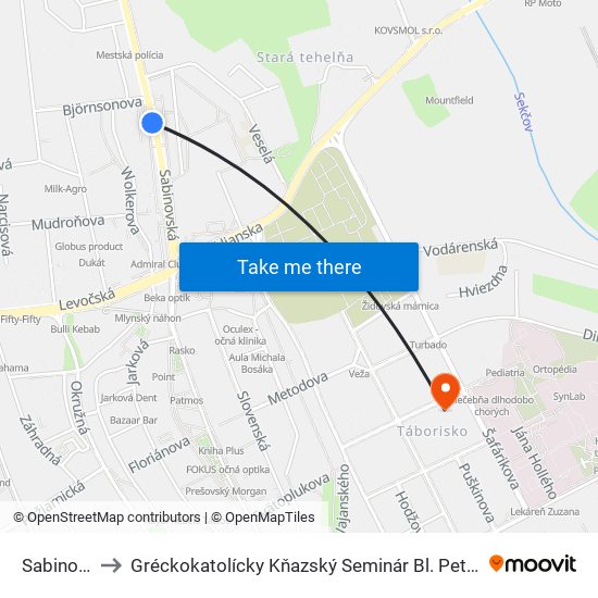 Sabinovská to Gréckokatolícky Kňazský Seminár Bl. Petra Pavla Gojdiča map