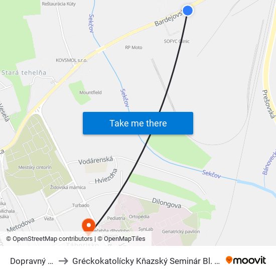 Dopravný Podnik to Gréckokatolícky Kňazský Seminár Bl. Petra Pavla Gojdiča map