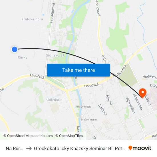 Na Rúrkach to Gréckokatolícky Kňazský Seminár Bl. Petra Pavla Gojdiča map