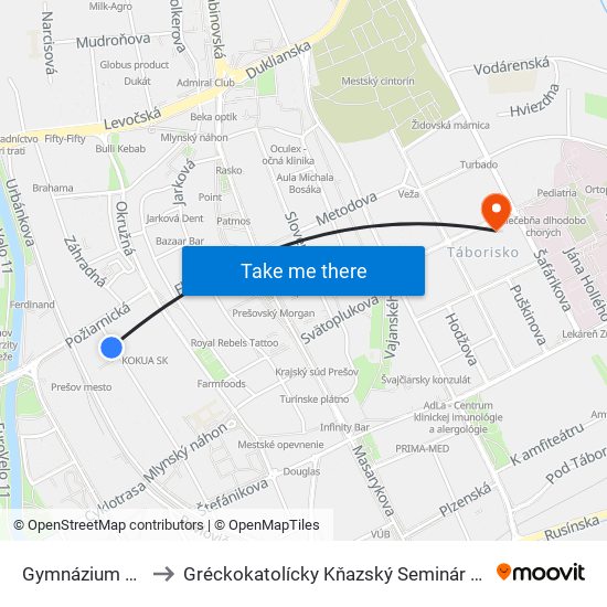 Gymnázium Sv. Moniky to Gréckokatolícky Kňazský Seminár Bl. Petra Pavla Gojdiča map