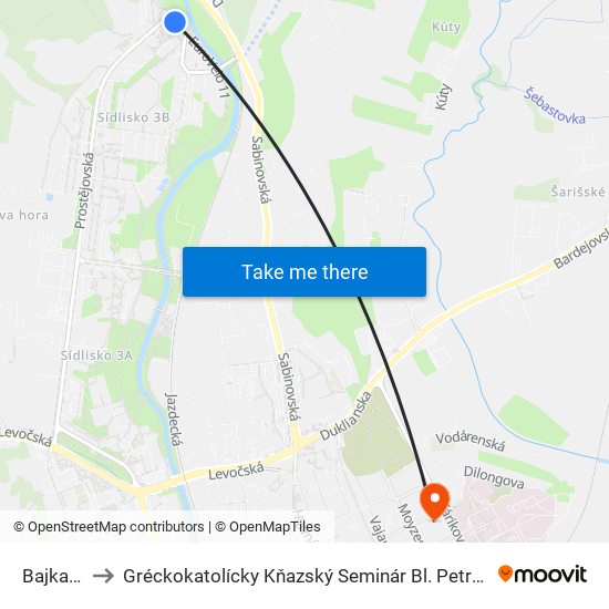 Bajkalská to Gréckokatolícky Kňazský Seminár Bl. Petra Pavla Gojdiča map