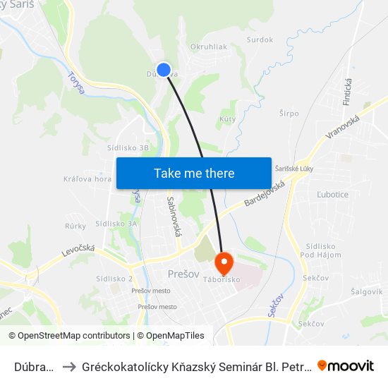 Dúbravská to Gréckokatolícky Kňazský Seminár Bl. Petra Pavla Gojdiča map