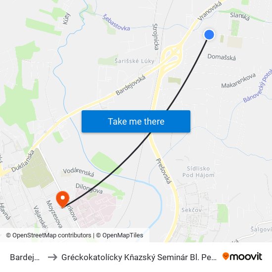 Bardejovská to Gréckokatolícky Kňazský Seminár Bl. Petra Pavla Gojdiča map