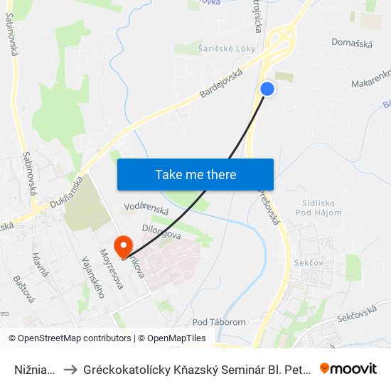 Nižnianska to Gréckokatolícky Kňazský Seminár Bl. Petra Pavla Gojdiča map