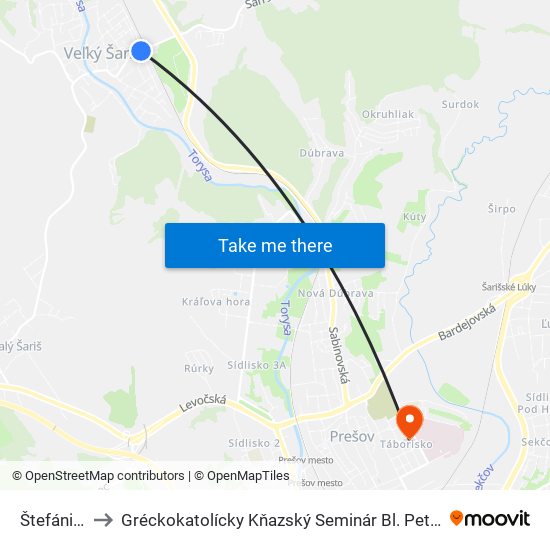 Štefánikova to Gréckokatolícky Kňazský Seminár Bl. Petra Pavla Gojdiča map