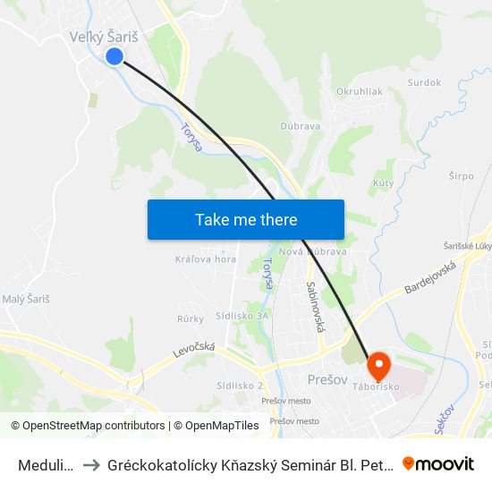 Medulienka to Gréckokatolícky Kňazský Seminár Bl. Petra Pavla Gojdiča map