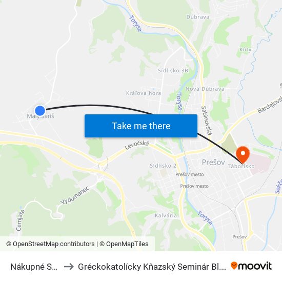 Nákupné Stredisko to Gréckokatolícky Kňazský Seminár Bl. Petra Pavla Gojdiča map