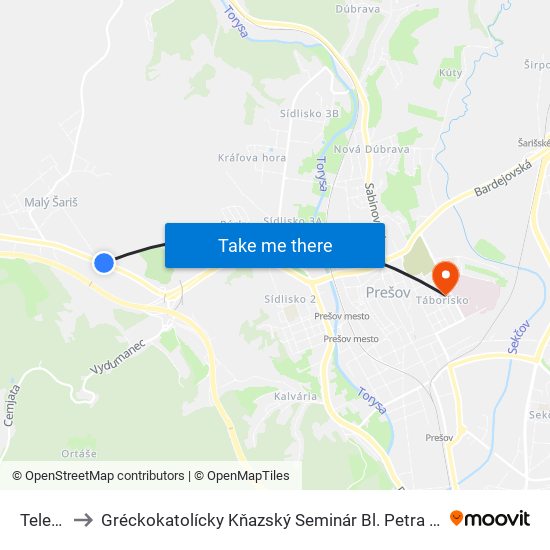 Telekča to Gréckokatolícky Kňazský Seminár Bl. Petra Pavla Gojdiča map