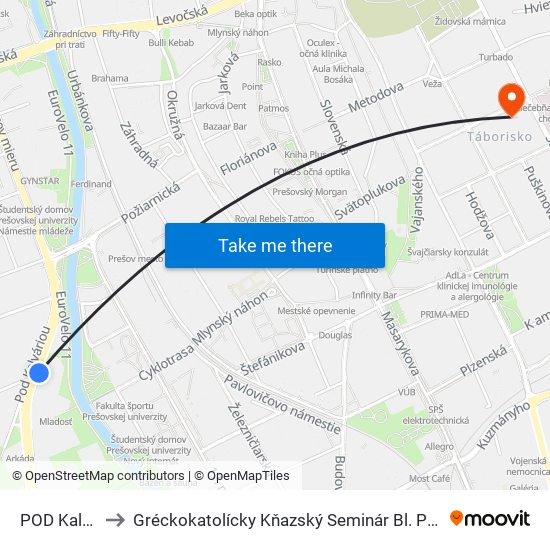 POD Kalváriou to Gréckokatolícky Kňazský Seminár Bl. Petra Pavla Gojdiča map