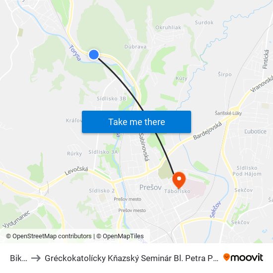 Bikoš to Gréckokatolícky Kňazský Seminár Bl. Petra Pavla Gojdiča map