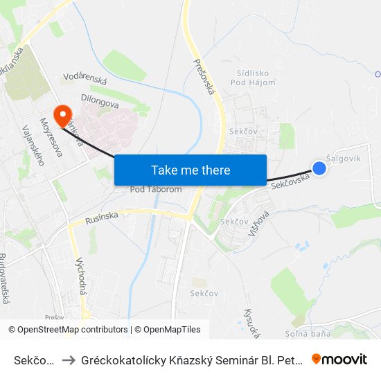 Sekčovská to Gréckokatolícky Kňazský Seminár Bl. Petra Pavla Gojdiča map