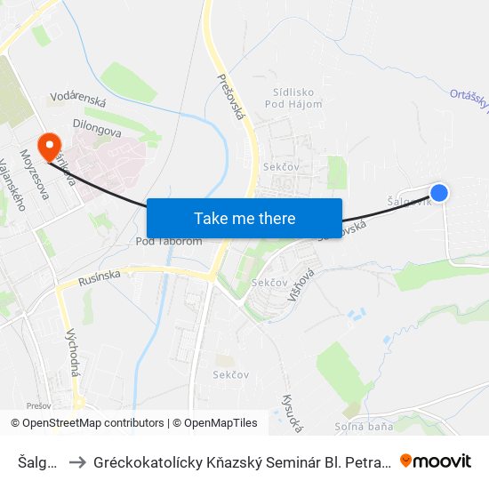 Šalgovík to Gréckokatolícky Kňazský Seminár Bl. Petra Pavla Gojdiča map